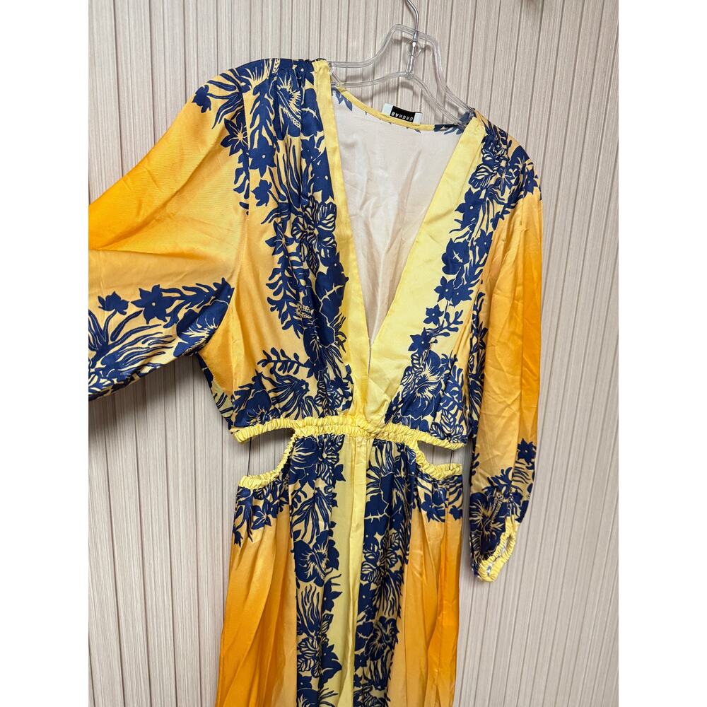 SANDRO PARIS Ocher Viscose Midi Dress In Yellow Blue Sz 40 / US8 MSRP $595 New - Picture 6 of 16